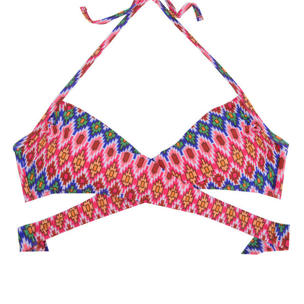 Women Chest Cross Bikini Top Swimwear Print Push Up Swimsuit Beach Sport Swimming Bra Sexy Halter Girls Solid Biquini T608