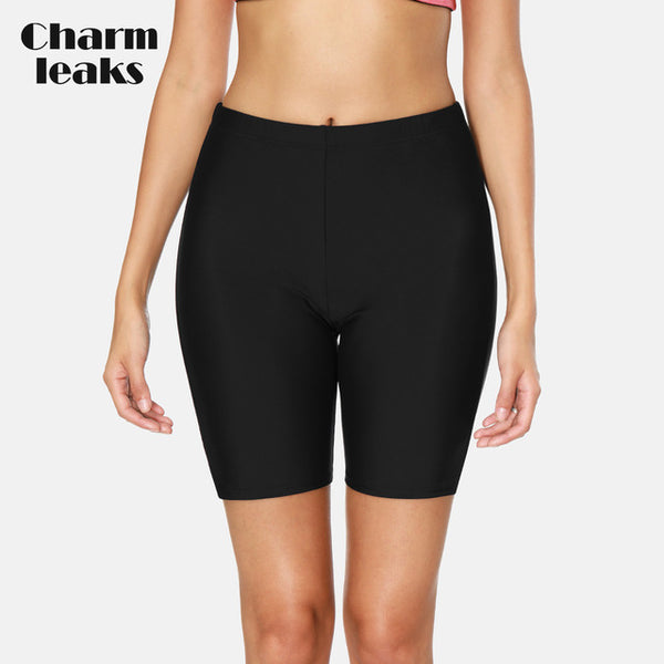 Charmleaks Women High Waist Swimming Trunks Ladies Bikini Bottom Solid Swimwear Briefs Slim Swimming Trunks