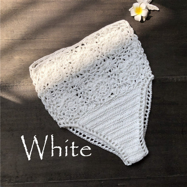 High Waist Bikini Plus Size Bottoms Thong Womens Crochet Flower Hollow Out Swimsuit Shorts Brazilian Bikini Swimwear