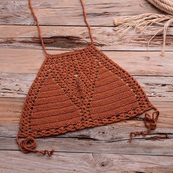 Bikini Top Handmade Crochet Women Boho Beach Bralette Solid Halter Knitted Swimsuit Brazilian Bikinis Bathing Suit Top