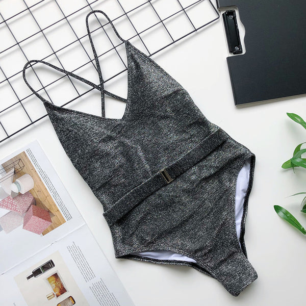 Brazilian woman swimsuit one piece monokini 2020 High cut black bikini thong bodysuits swimwear women Push up belt bathers new
