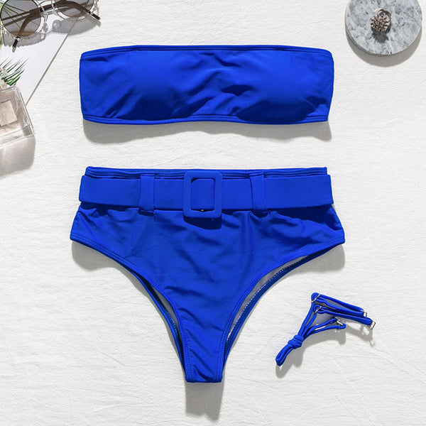 In-X High waist bikinis 2020 mujer Neon swimsuit female one shoulder swimwear women Bandeau top Sexy green bathing suit bathers