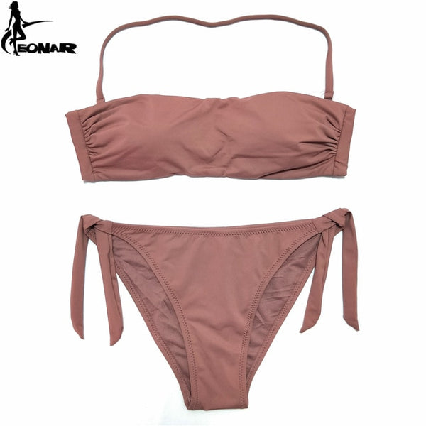 EONAR Bikini 2020 Solid Women Swimsuit Brazilian Cut Bottom Bikini Set Push Up Swimwear Femme Bathing Suits Sport Beach Wear