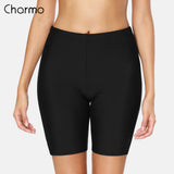 Charmo Women Bikini Bottom Solid Swimwear Shorts  Ladies Slim High Waist Swimming Trunks