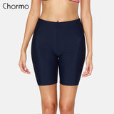 Charmo Women Bikini Bottom Solid Swimwear Shorts  Ladies Slim High Waist Swimming Trunks