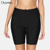 Charmo Women Bikini Bottom Solid Swimwear Shorts  Ladies Slim High Waist Swimming Trunks