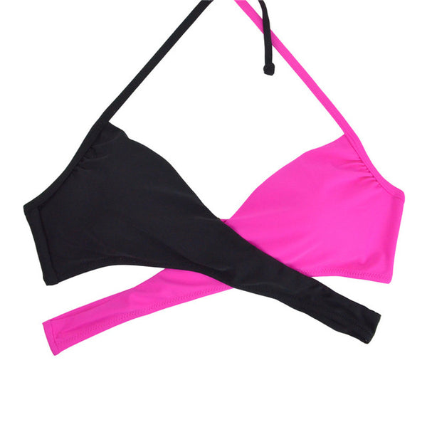 Women Chest Cross Bikini Top Swimwear Print Push Up Swimsuit Beach Sport Swimming Bra Sexy Halter Girls Solid Biquini T608