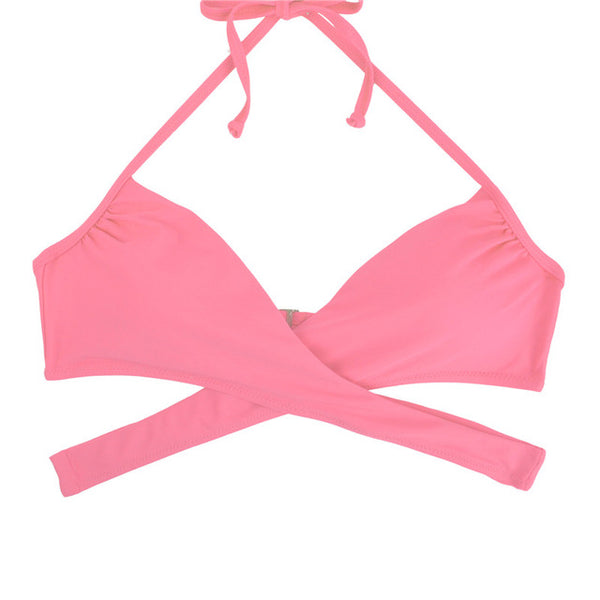 Women Chest Cross Bikini Top Swimwear Print Push Up Swimsuit Beach Sport Swimming Bra Sexy Halter Girls Solid Biquini T608