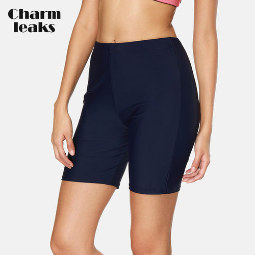 Charmleaks Women High Waist Swimming Trunks Ladies Bikini Bottom Solid Swimwear Briefs Slim Swimming Trunks
