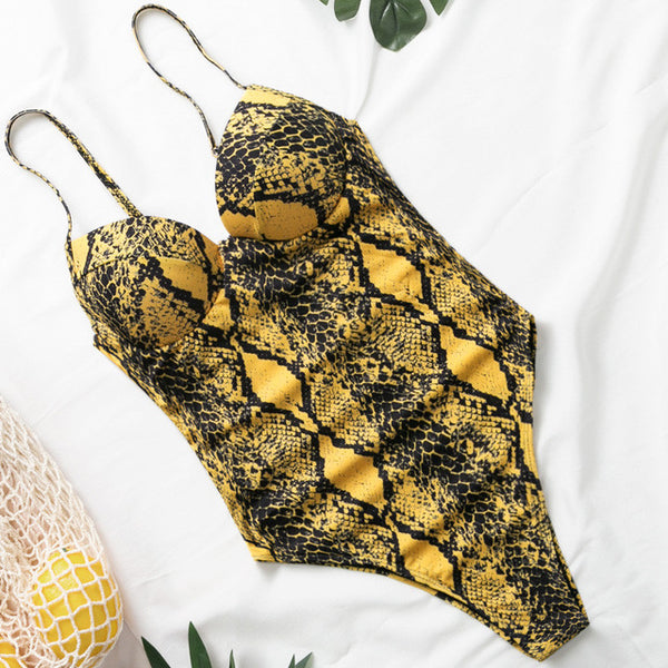 In-X Push up one piece swimsuit Bodysuit women Sexy snake print bikini 2020 High cut swimwear women monokini Padded bathing suit