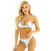 Femme Womens Shiny Metallic Bikini Set for Swimsuit Swimwear Summer Parties Strappy Cross Back Crop Top with Briefs Underwear
