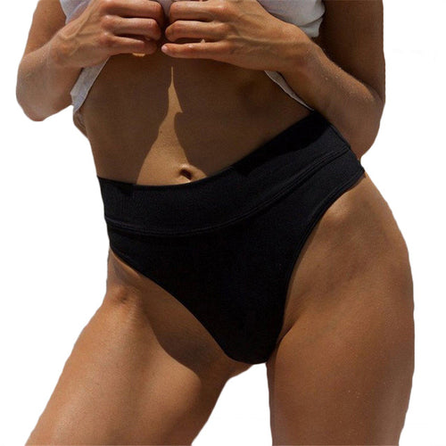 2019 Women Vintage Bikini Panties High Waist Swimwear Bottom Solid Color Female V Cheeky Swimsuit Briefs Beachwear Bathing Suits
