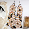 Vintage one piece swimsuit women Belt bathing suit Print swimwear 2020 female Hollow out bodysuit bathers bikini Retro Monokini