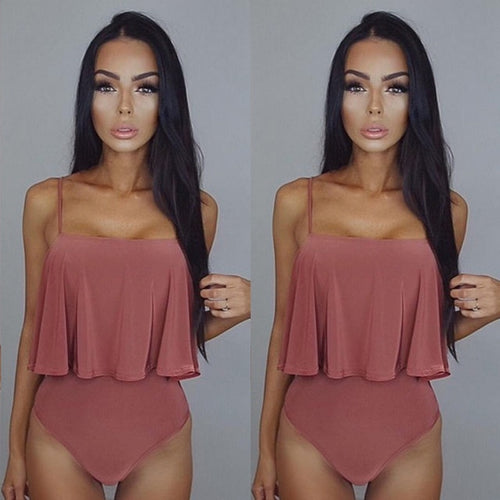 2019 New Sexy Ruffled One Piece Swimsuit Women Solid Monokini Swimwear Bathing Suit Beachwear Bikini Padded Swim Wear