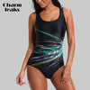 Charmleaks Women One Piece Swimwear Geometry Print Swimwear Women Colorblock Swimsuit Bathing Suit Monokini Bikini