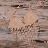 Womens Knit Camisole Bohemian Floral Tassel Halter Top Holiday Crochet Bikini Top Bralette Bra Tank Vest Summer Sexy Beachwear