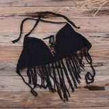 Womens Knit Camisole Bohemian Floral Tassel Halter Top Holiday Crochet Bikini Top Bralette Bra Tank Vest Summer Sexy Beachwear