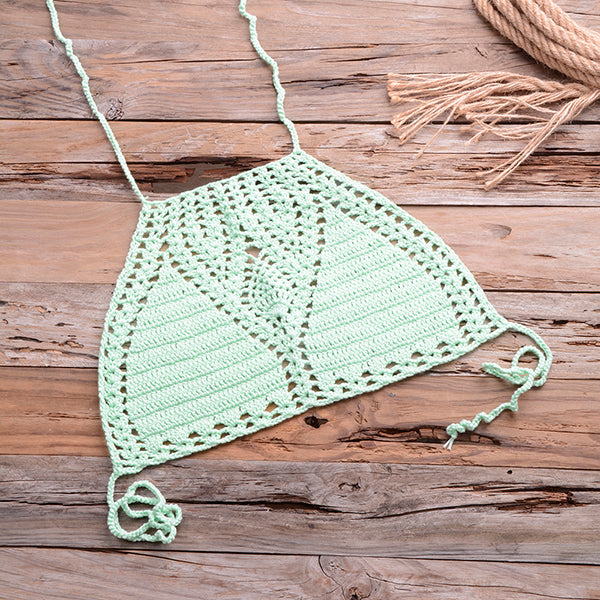 Bikini Top Handmade Crochet Women Boho Beach Bralette Solid Halter Knitted Swimsuit Brazilian Bikinis Bathing Suit Top