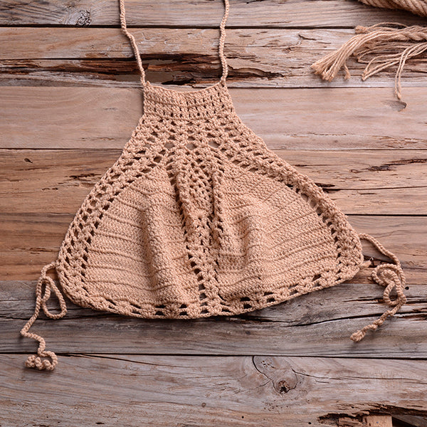 Bikini Top Handmade Crochet Women Boho Beach Bralette Solid Halter Knitted Swimsuit Brazilian Bikinis Bathing Suit Top