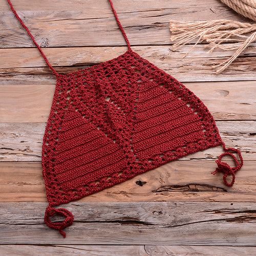 Bikini Top Handmade Crochet Women Boho Beach Bralette Solid Halter Knitted Swimsuit Brazilian Bikinis Bathing Suit Top