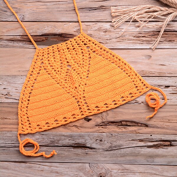 Bikini Top Handmade Crochet Women Boho Beach Bralette Solid Halter Knitted Swimsuit Brazilian Bikinis Bathing Suit Top