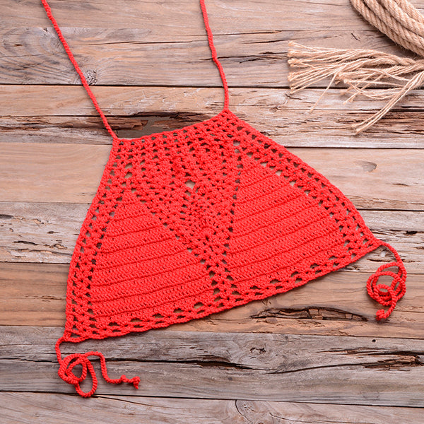 Bikini Top Handmade Crochet Women Boho Beach Bralette Solid Halter Knitted Swimsuit Brazilian Bikinis Bathing Suit Top