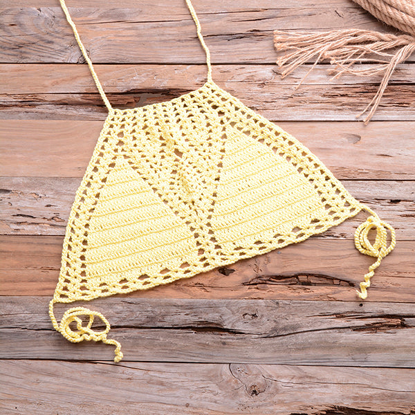 Bikini Top Handmade Crochet Women Boho Beach Bralette Solid Halter Knitted Swimsuit Brazilian Bikinis Bathing Suit Top