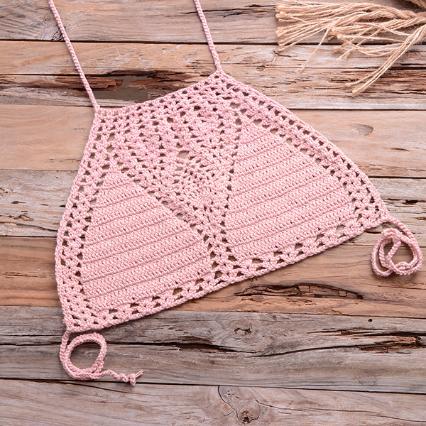Bikini Top Handmade Crochet Women Boho Beach Bralette Solid Halter Knitted Swimsuit Brazilian Bikinis Bathing Suit Top