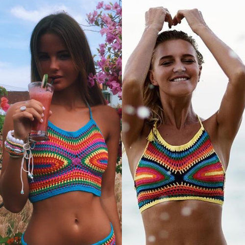 Intricately Hand Crocheted Bikini Top Starry Night Crop Top Halter Cami Tank Swimwear Top