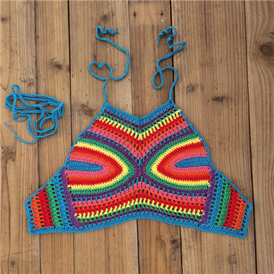 Intricately Hand Crocheted Bikini Top Starry Night Crop Top Halter Cami Tank Swimwear Top