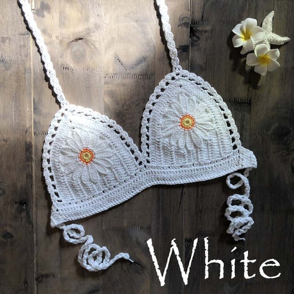 9 Color 2019 Sexy Bikini Top Women's Halter Neck Crop Top V Knit Crochet Cami Summer Fashion Bikini Lace Crochet Hollow Out Bra