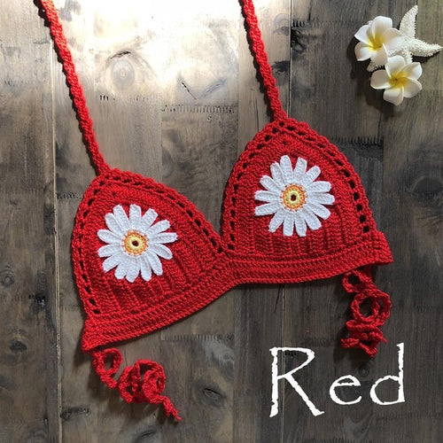 9 Color 2019 Sexy Bikini Top Women's Halter Neck Crop Top V Knit Crochet Cami Summer Fashion Bikini Lace Crochet Hollow Out Bra