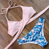 Leopard Swimsuit Snake Print Bikini 2020 Sexy Cross Bandage Bathing Suit Women Push Up Separate Bikini Set Halter Top Swimwear
