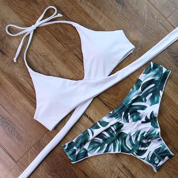 Leopard Swimsuit Snake Print Bikini 2020 Sexy Cross Bandage Bathing Suit Women Push Up Separate Bikini Set Halter Top Swimwear