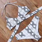 Leopard Swimsuit Snake Print Bikini 2020 Sexy Cross Bandage Bathing Suit Women Push Up Separate Bikini Set Halter Top Swimwear