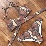 Leopard Swimsuit Snake Print Bikini 2020 Sexy Cross Bandage Bathing Suit Women Push Up Separate Bikini Set Halter Top Swimwear