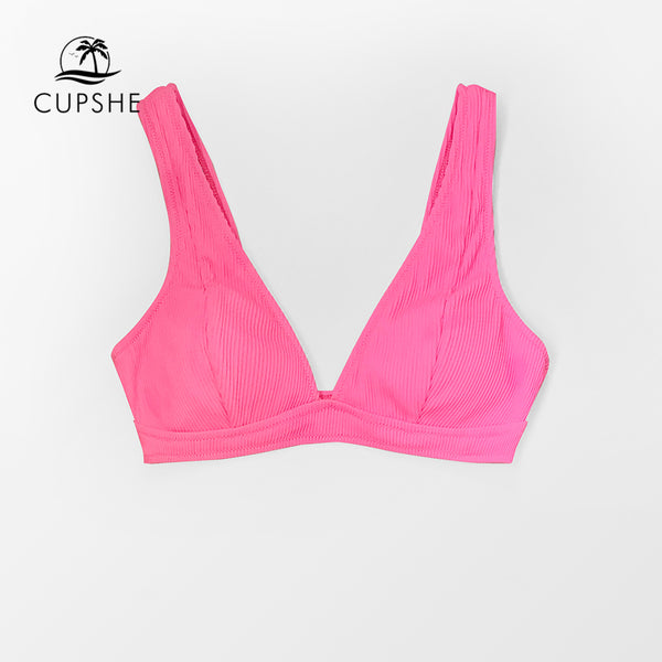 CUPSHE Stylish V Neck Wide Shoulder Straps Bikini Top Women Sexy Single Padded Bra Sports Tank Top 2020 Swimwear Bathing Bra Top