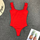 Peachtan Sexy high cut bodysuit bikini 2020 Solid white swimsuit one piece monokini Ruffle swimwear women bathers bathing suit
