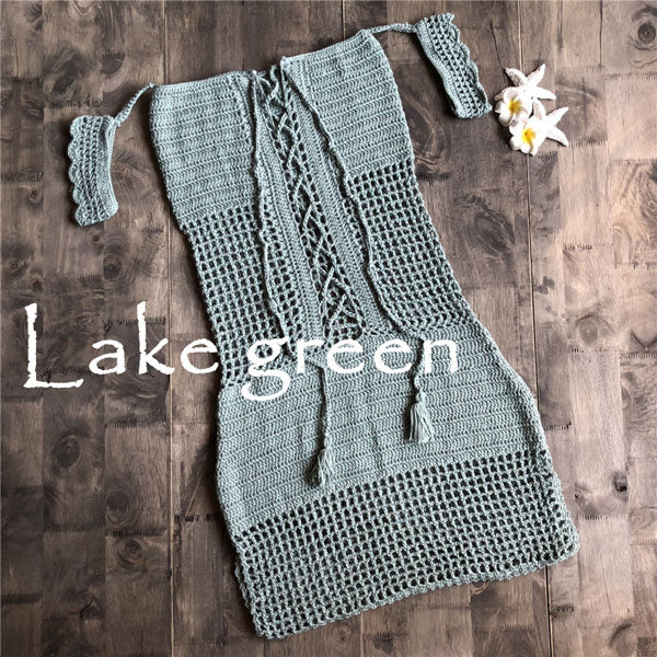 Women Fashion Bandage Hollow-Out Dress Crochet Bikini Cover-Up Boho One Piece Swimwear Sexy Swimsuit