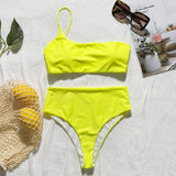 In-X High waist bikinis 2020 mujer Neon swimsuit female one shoulder swimwear women Bandeau top Sexy green bathing suit bathers