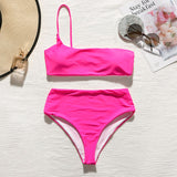 In-X High waist bikinis 2020 mujer Neon swimsuit female one shoulder swimwear women Bandeau top Sexy green bathing suit bathers