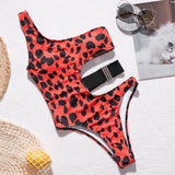 Peachtan one-piece Leopard swimsuit female 2020 monokini Hollow out swimwear women Sexy brazilian bikini one shoulder bodysuit