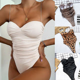 Meihuida Sexy Swimwear 2020 High Leg Cut Swimming Suit For Women Leopard Print Solid Swimsuit Padded Push-up Bikini Set
