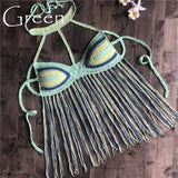 2019 New Black Sexy Women Tassel Bikini Top Boho Beach Swimwear Crochet Fringe Bikini Bra Halter Camisoles Tank Swimsuit