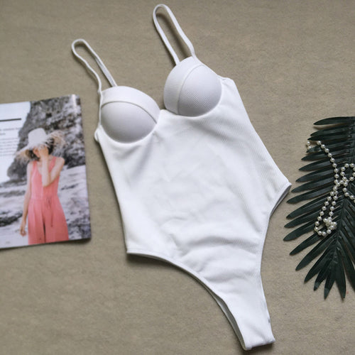 Push up thong bikini 2019 High cut one piece swimsuit female monokini String sexy bathing suit Ribbed backless bodysuit swimwear