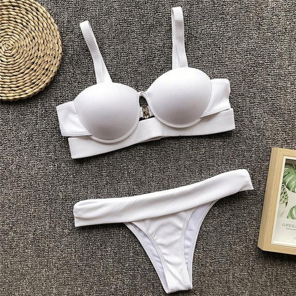 Push up thong bikini 2019 High cut one piece swimsuit female monokini String sexy bathing suit Ribbed backless bodysuit swimwear
