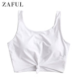 ZAFUL Women Pullover Swim Top Wire Free Scoop Neck Bikini Tops Solid Color Swimming Top 2020 Summer Sexy Swimwear Beach