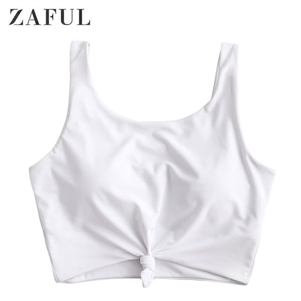 ZAFUL Women Pullover Swim Top Wire Free Scoop Neck Bikini Tops Solid Color Swimming Top 2020 Summer Sexy Swimwear Beach