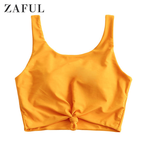 ZAFUL Women Pullover Swim Top Wire Free Scoop Neck Bikini Tops Solid Color Swimming Top 2020 Summer Sexy Swimwear Beach