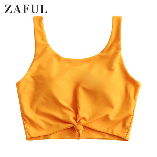 ZAFUL Women Pullover Swim Top Wire Free Scoop Neck Bikini Tops Solid Color Swimming Top 2020 Summer Sexy Swimwear Beach